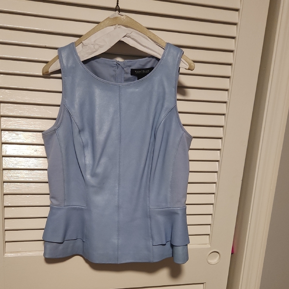 White House Black Market Light Blue Faux Leather Tank Top